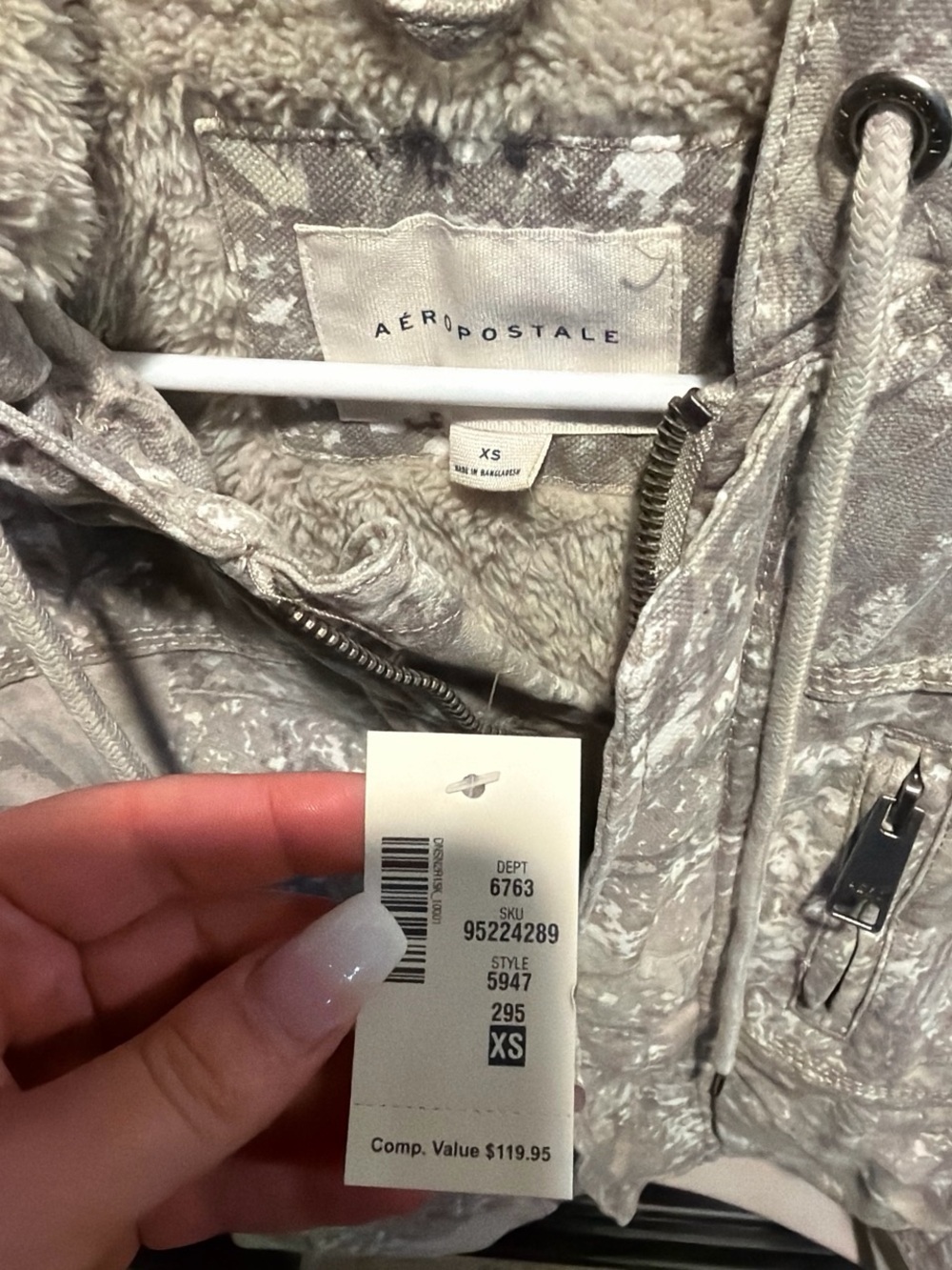 Aeropostale Women's Light Gray Sherpa Hoodie Jacket with Drawstring